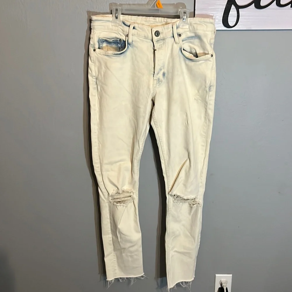 AllSaints Rex Straight Skinny Jeans White /blue Distressed Button Fly Men